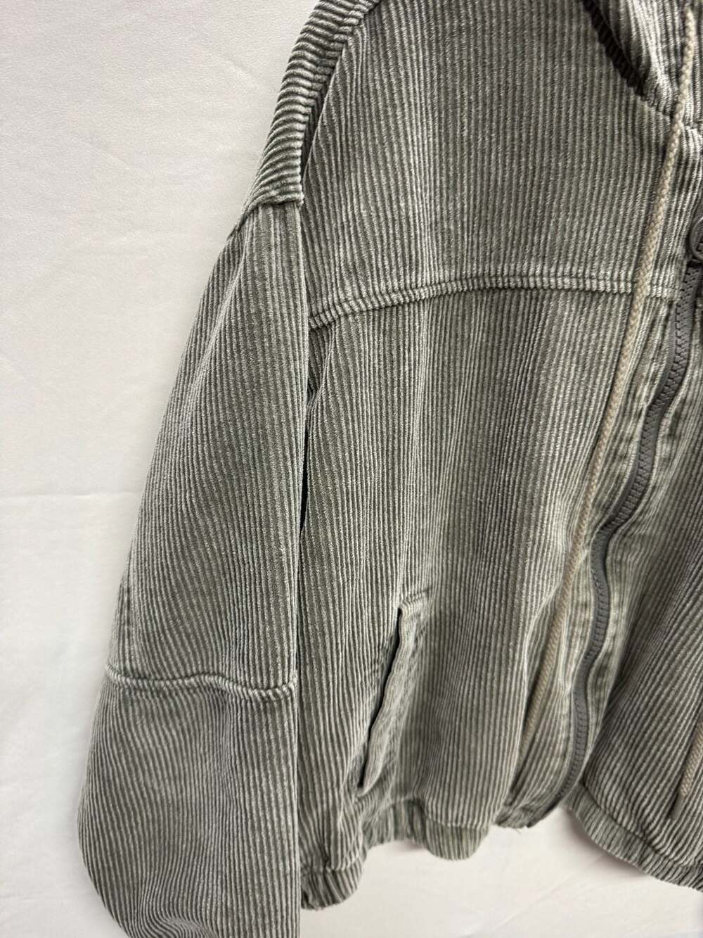 Stoosh Olive Green Corduroy Zip-Up Cropped Hoodie - Picture 3 of 7